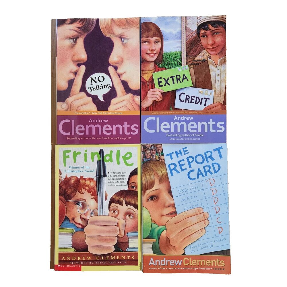 Andrew Clements Books Lot 4 Frindle, Report Card, Extra Credit, No Talking